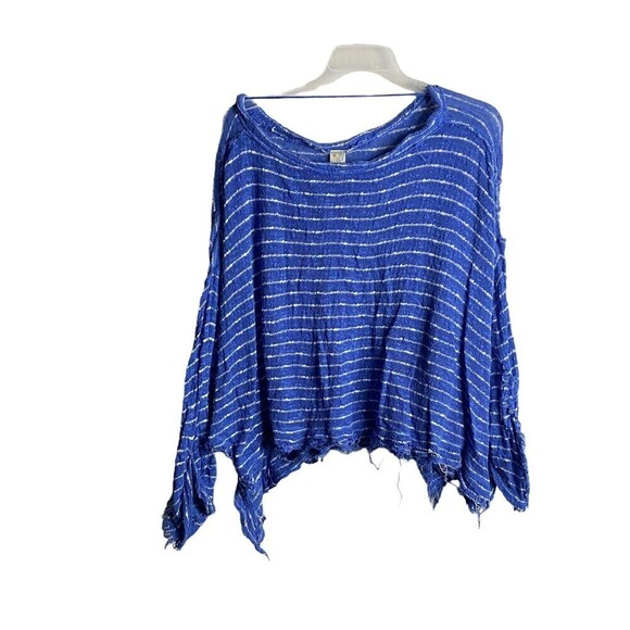 Free People Womens Island Girl Hacci Basic T-Shirt Blue White Stripes Medium - Picture 2 of 8